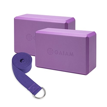 Gaiam Yoga Block & Yoga Strap Combo Set - Yoga Block with Strap, Pilates & Yoga Props to Help Extend...