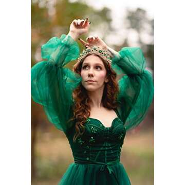 SWEETV Baroque Wedding Crown for Bride, 3-pack Tiara Earrings Necklace, Bridal Jewelry Set, Gold Green Crystal Costume Party Birthday Prom Pageant Jewelry for Women for Ages 15+, Genesis