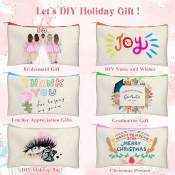 Legigo 12 Pack DIY Canvas Pencil Case - Beige Multi-Purpose Bags