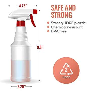 LiBa Spray Bottles (4 Pack,16 Oz), Refillable Empty Spray Bottles for Cleaning Solutions, Hair Spray, Watering Plants, Superior Flex Nozzles, Mist Sprayer, Bleach/Vinegar/Rubbing Alcohol Safe