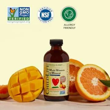 CHILDLIFE ESSENTIALS Kids Multivitamin & Mineral - Kids Vitamins, Liquid Multivitamin for Kids, Toddler Multivitamins, Liquid Vitamins, Baby Multivitamin - Natural Orange & Mango, 8 Fl Oz (Pack of 1)