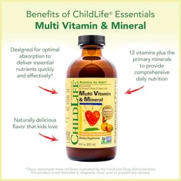 CHILDLIFE ESSENTIALS Kids Multivitamin & Mineral - Kids Vitamins, Liquid Multivitamin for Kids, Toddler Multivitamins, Liquid Vitamins, Baby Multivitamin - Natural Orange & Mango, 8 Fl Oz (Pack of 1)