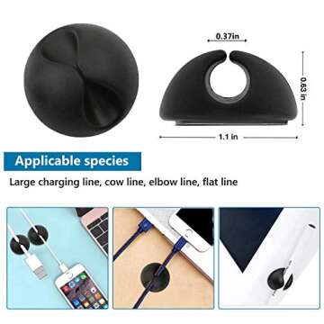 Cable Clips, ONME Cable Holder Multipurpose Cord Management for Home Non-Toxic Rubber Material Self-Adhesive Desk Cord Clips Durable Cord Organizer Black Cord Holder for Office (Black)