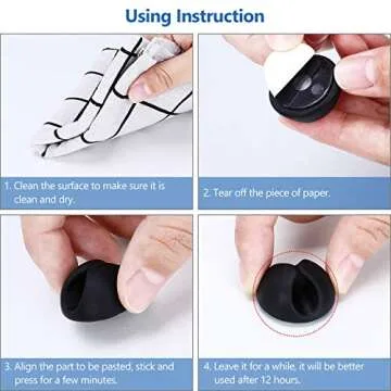 Cable Clips, ONME Cable Holder Multipurpose Cord Management for Home Non-Toxic Rubber Material Self-Adhesive Desk Cord Clips Durable Cord Organizer Black Cord Holder for Office (Black)