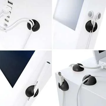 Cable Clips, ONME Cable Holder Multipurpose Cord Management for Home Non-Toxic Rubber Material Self-Adhesive Desk Cord Clips Durable Cord Organizer Black Cord Holder for Office (Black)