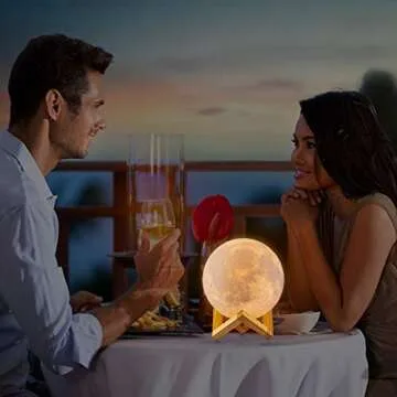 LOGROTATE Moon Lamp, 3D Printing LED Night Light Moon Light with Stand, Warm & Cool Two Colors and Dimmable, USB Rechargeable for Kid Lover Birthday Day Gifts (4.7 inch)