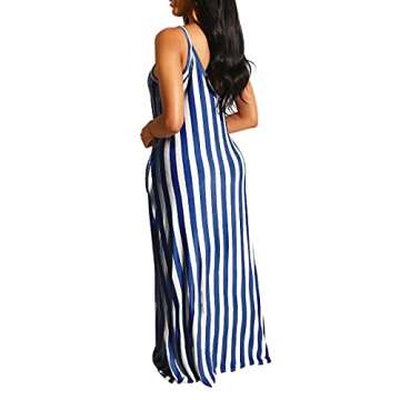 FANDEE Maxi Dresses for Women Summer Casual Beach Bohemian Plus Size Sundresses Long Dresses Blue XL