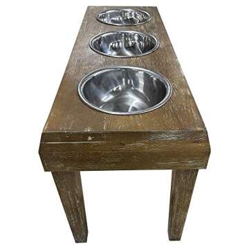 828 Pet Supplies | 3 Bowl Dog Feeder - Aluminum Bowls - Washed Oak Finish - Raised Dog Feeder - Dog Bowls - 16" Tall Dog Feeder - Pet Furniture