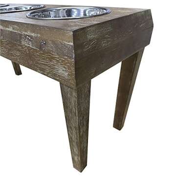 828 Pet Supplies | 3 Bowl Dog Feeder - Aluminum Bowls - Washed Oak Finish - Raised Dog Feeder - Dog Bowls - 16" Tall Dog Feeder - Pet Furniture