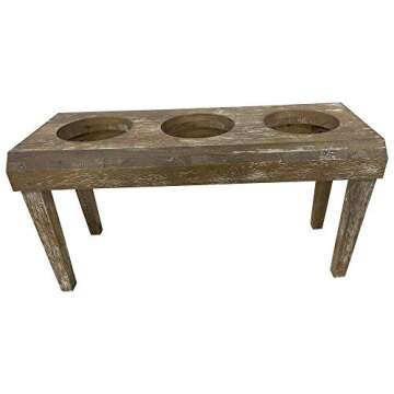 828 Pet Supplies | 3 Bowl Dog Feeder - Aluminum Bowls - Washed Oak Finish - Raised Dog Feeder - Dog Bowls - 16" Tall Dog Feeder - Pet Furniture