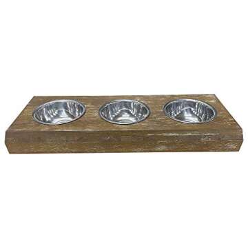 828 Pet Supplies | 3 Bowl Dog Feeder - Aluminum Bowls - Washed Oak Finish - Raised Dog Feeder - Dog Bowls - 16" Tall Dog Feeder - Pet Furniture
