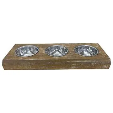 828 Pet Supplies | 3 Bowl Dog Feeder - Aluminum Bowls - Washed Oak Finish - Raised Dog Feeder - Dog Bowls - 16" Tall Dog Feeder - Pet Furniture