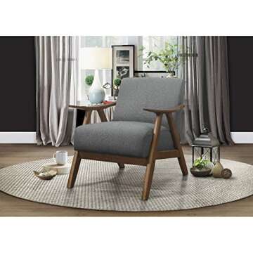 Lexicon Mid Century Modern Accent Chair with Solid Wood Frame in Walnut Finish, Upholstered Living R...