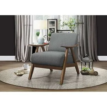 Lexicon Mid Century Modern Accent Chair with Solid Wood Frame in Walnut Finish, Upholstered Living R...