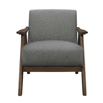 Lexicon Mid Century Modern Accent Chair with Solid Wood Frame in Walnut Finish, Upholstered Living Room Lounge Arm Chair, Thick and Comfy Innerspring Seat Cushion, Linen-Look Fabric, Gray