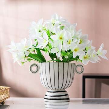 Tanvecle Ceramic Vase with 2 Small Ear Handles, Black and White Minimalist Decor, Modern Home Decor,...