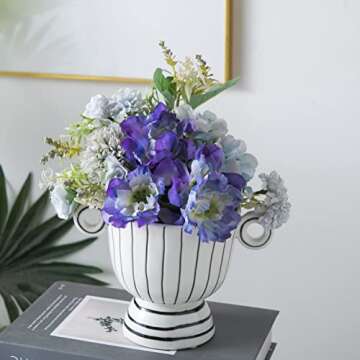 Tanvecle Ceramic Vase with 2 Small Ear Handles, Black and White Minimalist Decor, Modern Home Decor, Office, Living Room, Shelf Decor, Centerpiece Table Decorations, 5.5 Inch Wide Mouth Vase