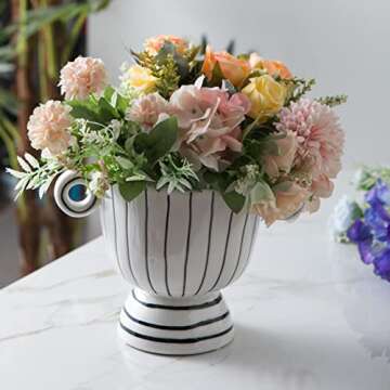 Tanvecle Ceramic Vase with 2 Small Ear Handles, Black and White Minimalist Decor, Modern Home Decor, Office, Living Room, Shelf Decor, Centerpiece Table Decorations, 5.5 Inch Wide Mouth Vase