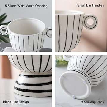 Tanvecle Ceramic Vase with 2 Small Ear Handles, Black and White Minimalist Decor, Modern Home Decor, Office, Living Room, Shelf Decor, Centerpiece Table Decorations, 5.5 Inch Wide Mouth Vase