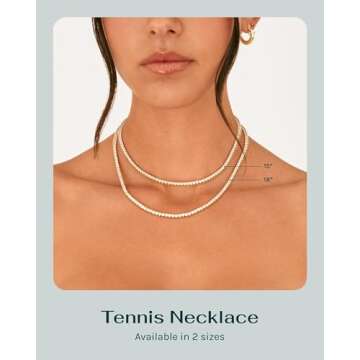 PAVOI 14K Yellow Gold Plated 3mm Simulated Diamond Tennis Necklace for Women | Tennis Chain | Chunky Long Gold Necklace for Women| Size 18"