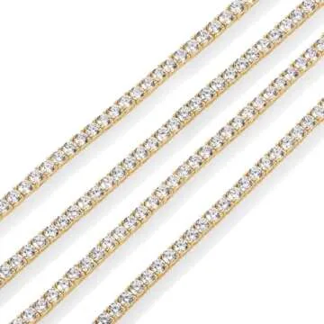 PAVOI 14K Yellow Gold Plated 3mm Simulated Diamond Tennis Necklace for Women | Tennis Chain | Chunky Long Gold Necklace for Women| Size 18"
