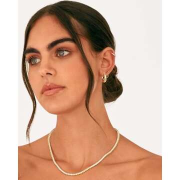 PAVOI 14K Yellow Gold Plated 3mm Simulated Diamond Tennis Necklace for Women | Tennis Chain | Chunky Long Gold Necklace for Women| Size 18"