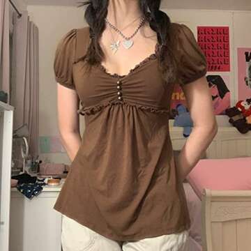 Fairy Grunge Y2k Shirts Vintage Graphic Print Aesthetic Crop Tops Short Sleeve 90s E Girls Slim Fit ...