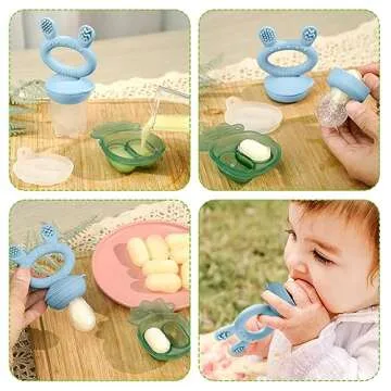 Haakaa Baby Fruit Food Feeder & Mini Freezer Nibble Tray Combo, Breastmilk Popsicle Molds for Baby C...