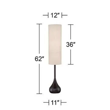 Possini Euro Design Mid Century Modern Retro Floor Lamp Standing 62" Tall Dark Bronze Metal Droplet Off-White Cotton Cylinder Shade Decor for Living Room Reading House Bedroom Home