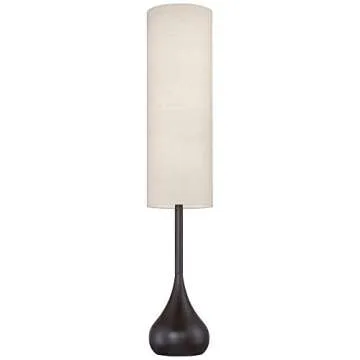 Possini Euro Design Mid Century Modern Retro Floor Lamp Standing 62" Tall Dark Bronze Metal Droplet Off-White Cotton Cylinder Shade Decor for Living Room Reading House Bedroom Home