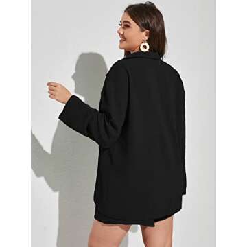 MakeMeChic Women's Plus Size Casual 2 Piece Outfits - Long Sleeve Blouse & Shorts Set