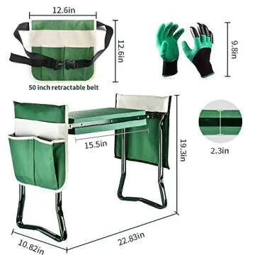 Garden Kneeler and Seat Stool Heavy Duty Garden Folding Bench with Large RemovableTool Pocket Gloves...