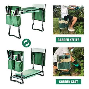 Garden Kneeler and Seat Stool Heavy Duty Garden Folding Bench with Large RemovableTool Pocket Gloves and Soft EVA Kneeling Pad for Gardening Lovers