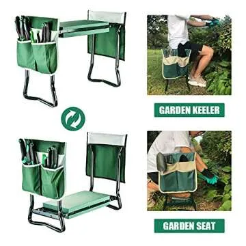 Garden Kneeler and Seat Stool Heavy Duty Garden Folding Bench with Large RemovableTool Pocket Gloves and Soft EVA Kneeling Pad for Gardening Lovers