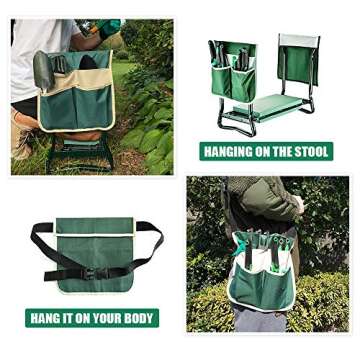 Garden Kneeler and Seat Stool Heavy Duty Garden Folding Bench with Large RemovableTool Pocket Gloves and Soft EVA Kneeling Pad for Gardening Lovers