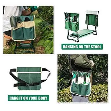 Garden Kneeler and Seat Stool Heavy Duty Garden Folding Bench with Large RemovableTool Pocket Gloves and Soft EVA Kneeling Pad for Gardening Lovers