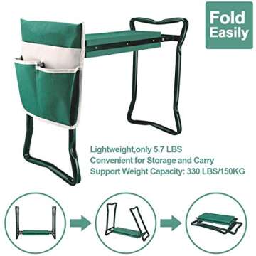 Garden Kneeler and Seat Stool Heavy Duty Garden Folding Bench with Large RemovableTool Pocket Gloves and Soft EVA Kneeling Pad for Gardening Lovers