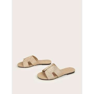 Verdusa Women's Cut Out Flat Sandals Open Toe Summer Sandals Slip On Slides Khaki 8.5