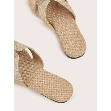 Verdusa Women's Cut Out Flat Sandals Open Toe Summer Sandals Slip On Slides Khaki 8.5