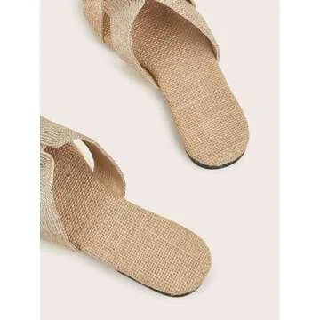 Verdusa Women's Cut Out Flat Sandals Open Toe Summer Sandals Slip On Slides Khaki 8.5