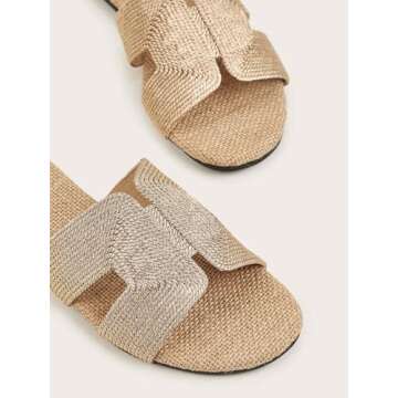 Verdusa Women's Cut Out Flat Sandals Open Toe Summer Sandals Slip On Slides Khaki 8.5