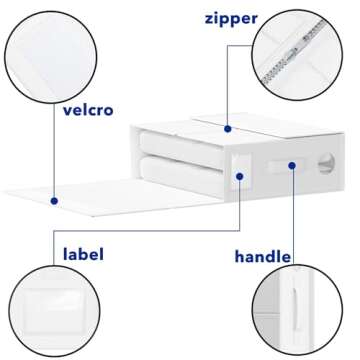 4-Pack Bed Sheet Organizer and Storage Box, Folding Container for Bedding Essentials, Stylish Linen Closet Organizer for Sheets, Duvet Covers, and Pillows (White, Circle Window Design)