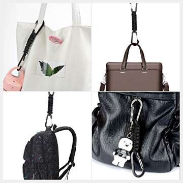 BRAVESHINE 2 Pack Black Paracord Keychain Carabiner Clips, Lanyard Hanger with Chain Hooks Heavy-Weight Stroller Hook Holder for Water Bottle, Key, Backpacks, Tools, Boys, Girls, Men, Women