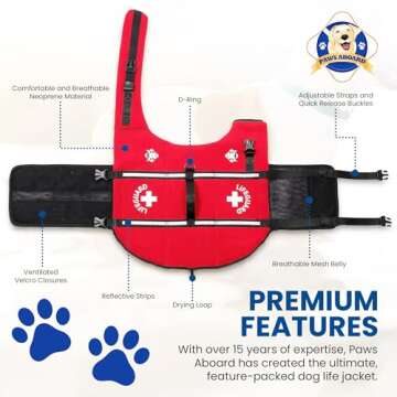 Paws Aboard Dog Life Jacket - Keep Your Canine Safe with a Neoprene Life Vest for Swimming and Boating, Color and Design to Choose - Red, Small