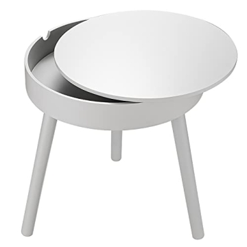 DEKOPRO Small Side Table with Storage, Round Smoky Gray Modern Minimalist Home Decor Sofa Side Snack...
