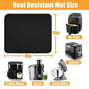 Amerbro Heat Resistant Mats for Countertop - Fireproof 15x18 in Heat Resistant Mats for Air Fryer - Kitchen Countertop Protector Hot Pad for Air Fryer, Coffee Maker, Stand Mixer, Oven 2PCS - Black