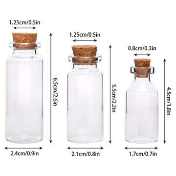 CUCUMI 44pcs Mini Glass Bottles with Cork Stoppers, 20ml Capacity, 50 Eye Screws, 30m Twine, Funnels, Perfect for Wedding Favors, Halloween Decorations, Miniature Art, Storage Accessories