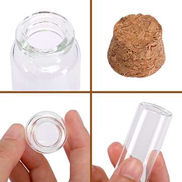 CUCUMI 44pcs Mini Glass Bottles with Cork Stoppers, 20ml Capacity, 50 Eye Screws, 30m Twine, Funnels, Perfect for Wedding Favors, Halloween Decorations, Miniature Art, Storage Accessories