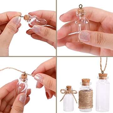 CUCUMI 44pcs Mini Glass Bottles with Cork Stoppers, 20ml Capacity, 50 Eye Screws, 30m Twine, Funnels, Perfect for Wedding Favors, Halloween Decorations, Miniature Art, Storage Accessories