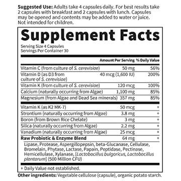 Garden of Life Raw Calcium Supplement for Women and Men - Vitamin Code Made from Whole Foods with Magnesium, K2, Vitamin D3 and Vitamin C, for Bone Strength, Probiotics for Digestion, 120 Capsules